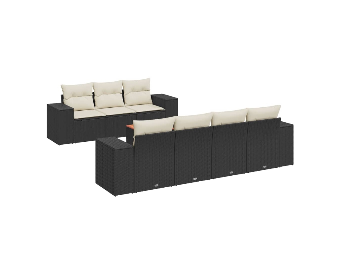 Conjunto de 8 Sofás de Jardim com Almofadões Vime Pe Preto MAISON EXCLUSIVE (8 pcs)