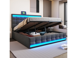 Cama 180x200 Com Armário Hidráulico, Usb E Led Colorido Cinza