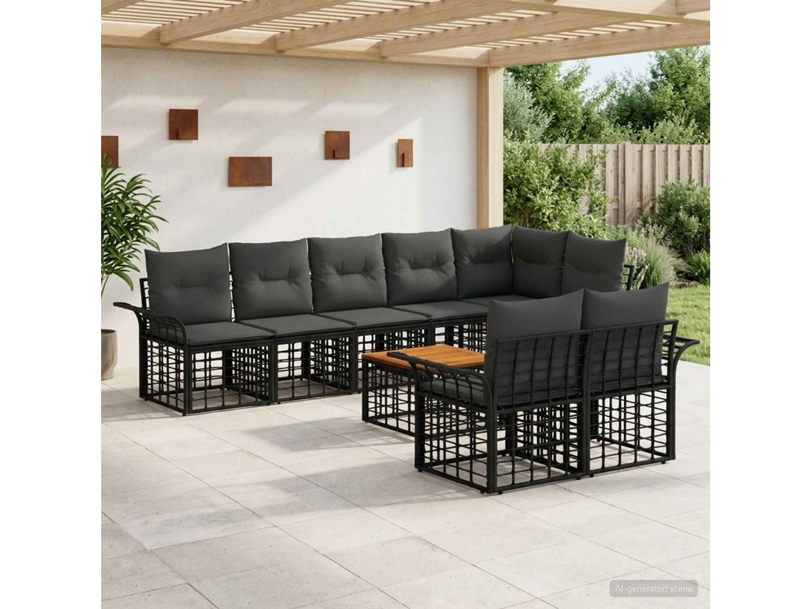 Vidaxl Conjunto De Sofás Para Exterior 9 Unid. Preto E Cinza Escuro