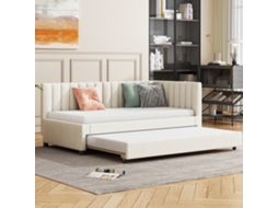 Cama Solteiro Bege 90x200cm Estofada, Veludo, Retrátil, Ripas. -op