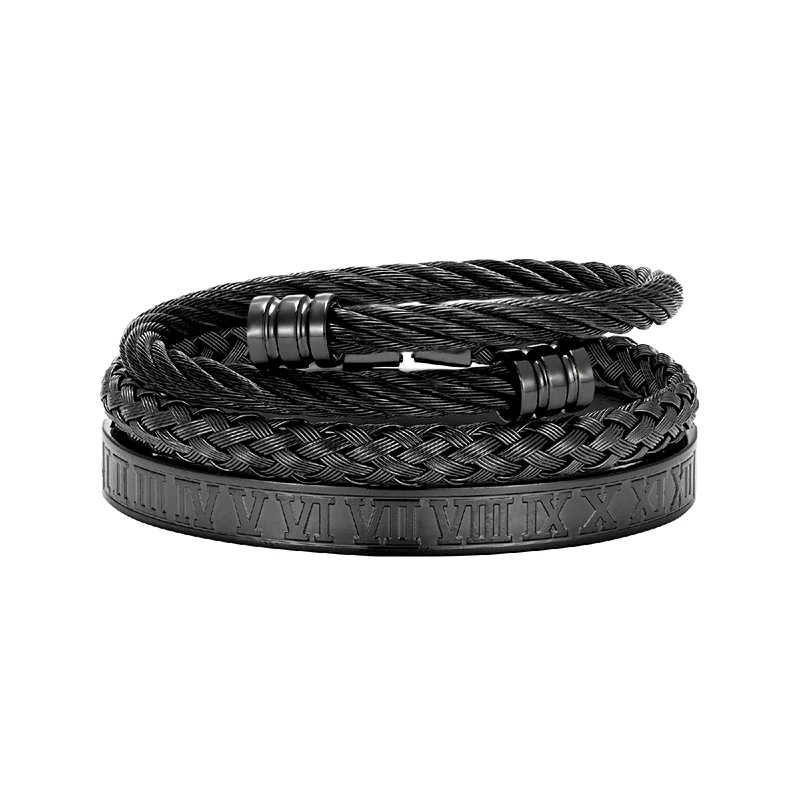 Pulseira De Luxo Em Aço Inoxidável Preto Para Homens, Com Estilo Rock E Hip Hop.