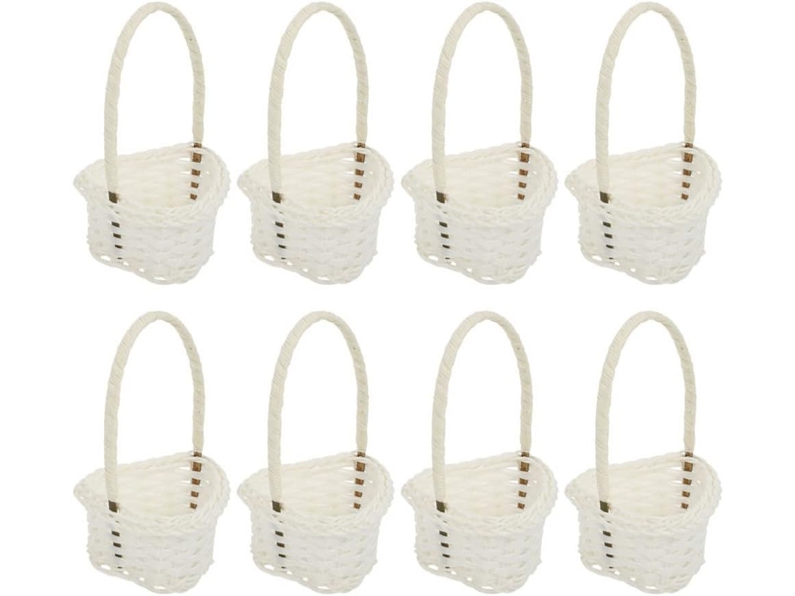 Conjunto De 8 Cestos Pequenos De Vime Plástico Branco, Estilo Campestre.