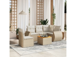 Vidaxl 6 Pcs Conjunto De Sofás P/ Jardim Com Almofadões Vime Pe Bege
