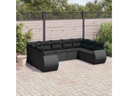 Vidaxl 9 Pcs Conjunto De Sofás P/ Jardim C/ Almofadões Vime Pe Preto