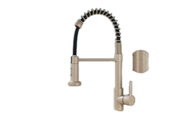 Torneira De Cozinha, Acabamento Em Níquel Escovado, Pulverizador Pull Down, Bege Com Pontos