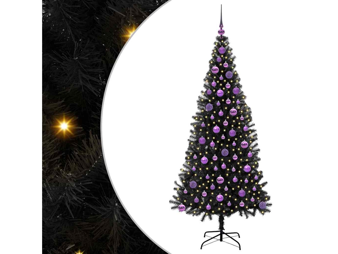 Árvore De Natal Artificial Com Led Vidaxl Preto Pvc (180 Cm)