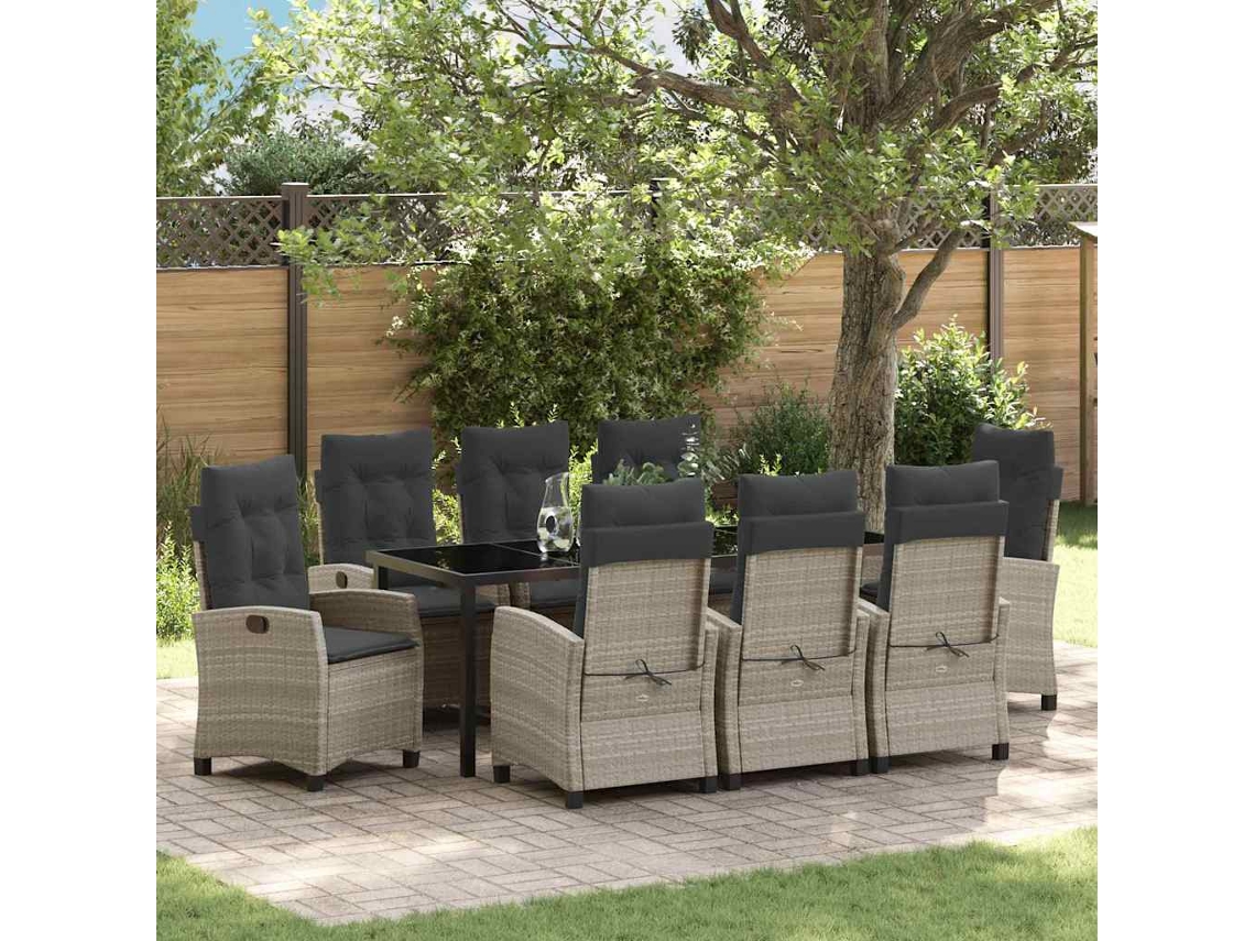 Vidaxl Conjunto De Jantar Para Jardim 9 Unid. Cinzento-claro Vime Pe