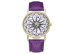 Relógio de quartzo roxo com pulseira de couro e mostrador com padrão abstrato para casais.