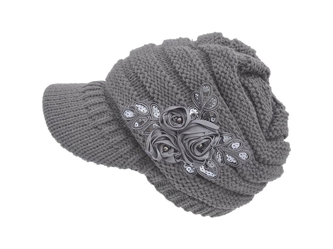 Gorro De Lã Com Visera Para Mulher Inverno 2025 Acrílico Quente Confortável Tecido Elástico Com Renda Floral