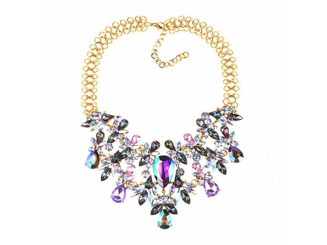 Colar De Clavícula Multicolorido Com Strass Floral