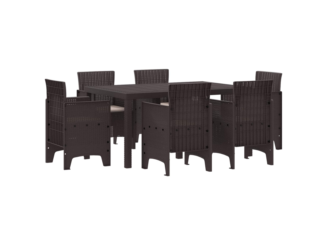 Vidaxl Conjunto De Jantar Para Jardim 7 Unid. Castanho Rattan Polt