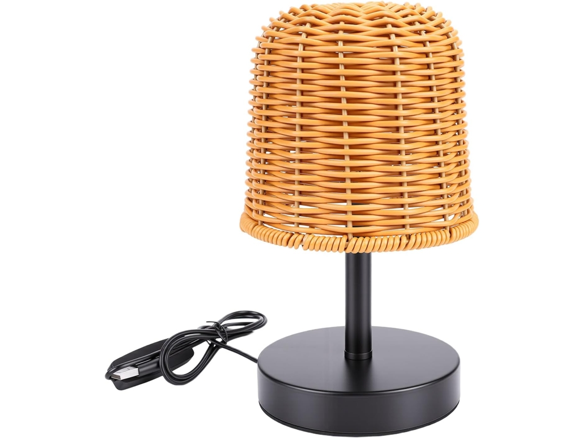 Luminária De Mesa Retrô Em Rattan Com Usb, 3 Temperaturas Cor (3000k,