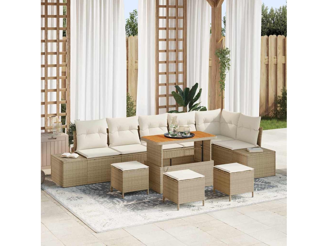 Vidaxl Conjunto De Sofá De Jardim 10 Unid. 9-número De Lugares Bege
