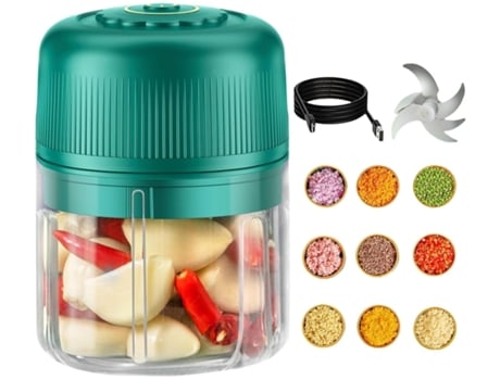 Mini Espremedor De Alho Elétrico Processador De Alimentos Picador Sem Fio Poderoso Recarregável Por Usb 300ml Verde Veanxin Vaenxin
