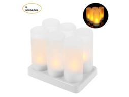 (6 Unidades) Velas Led Recarregáveis Sem Chama Com Capa Plástica, Recarregáveis Via Usb