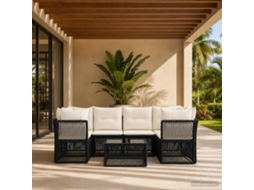Vidaxl Conjunto De Sofá De Jardim 7 Unid. Preto Vime Pe