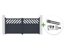 Portão Batente Helmis Alumínio Cinza, 3 M Altura + Motor para Portão Batente Ranger B150 CASANOOV (140 Cm)