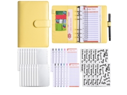 A6 Pu Leather Ring Binder Journal With Zipper Pouch, Macaron Cash Budget Planner, Standard Gift Set Yellow 12-budget