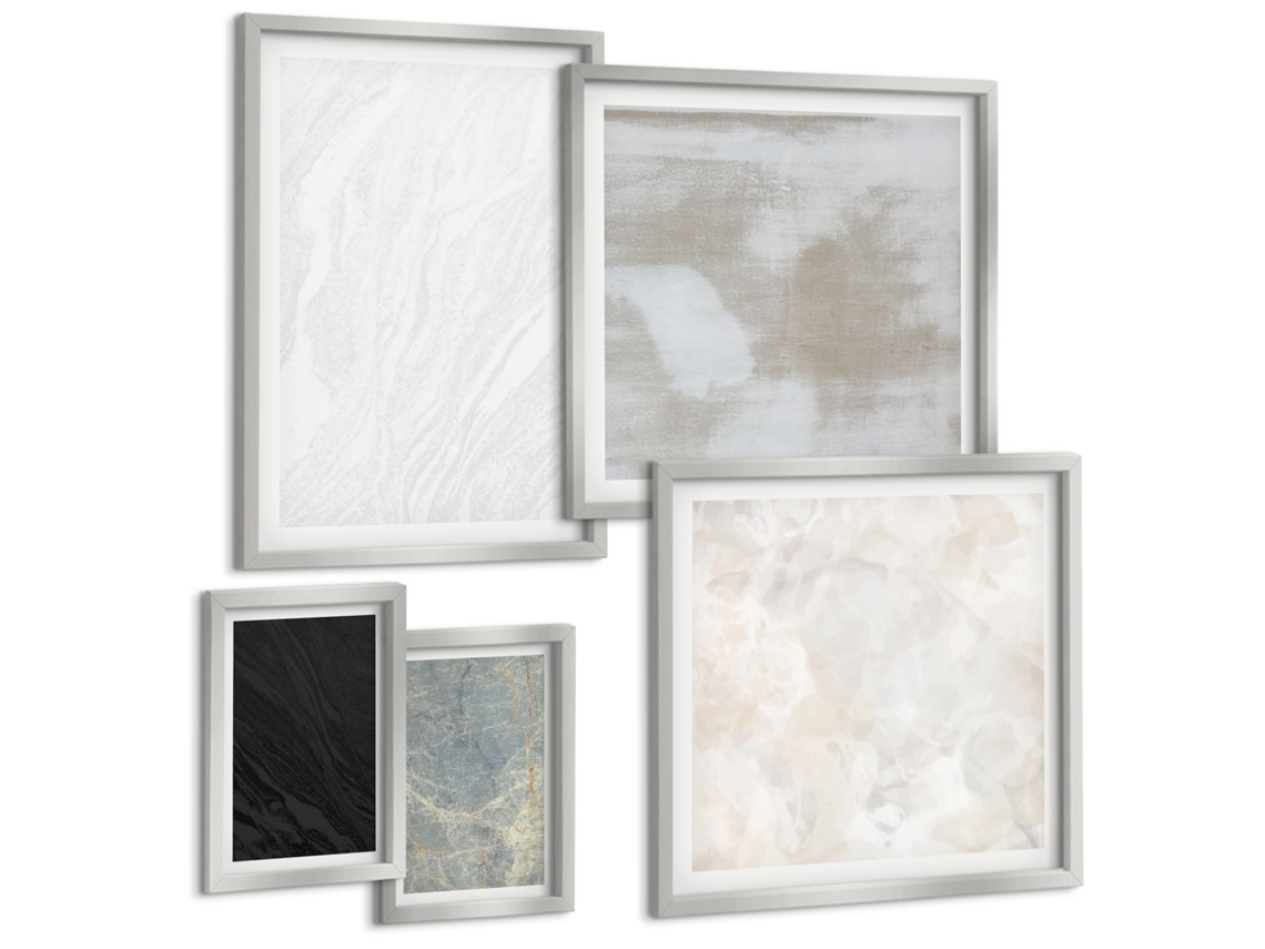 Composição De Quadros Na Parede Decorações Abstratas Pintadas Moldura Prateada Quadros Para A Sala De Estar Espelharte (conjunto De 5 Imagens)