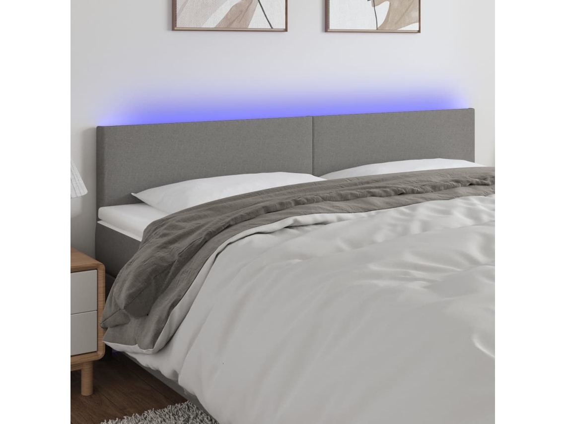 Vidaxl Cabeceira De Cama C/luzes Led Tecido 200x5x78/88cm Cinza-escuro
