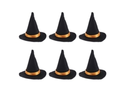 Conjunto de 6 mini chapéus de bruxa de feltro para decorar garrafas de vinho no Halloween e em festas.
