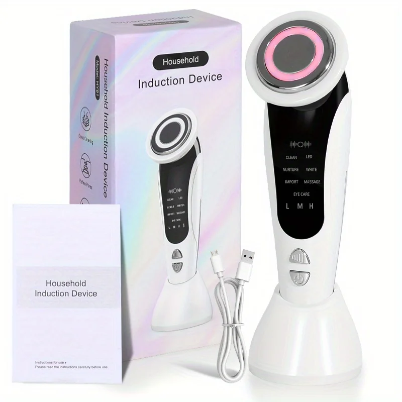 Massageador Facial Ems 7 Em 1 (branco) Com Vibração Por Radiofrequência, Luz Led E Função De Aquecimento.