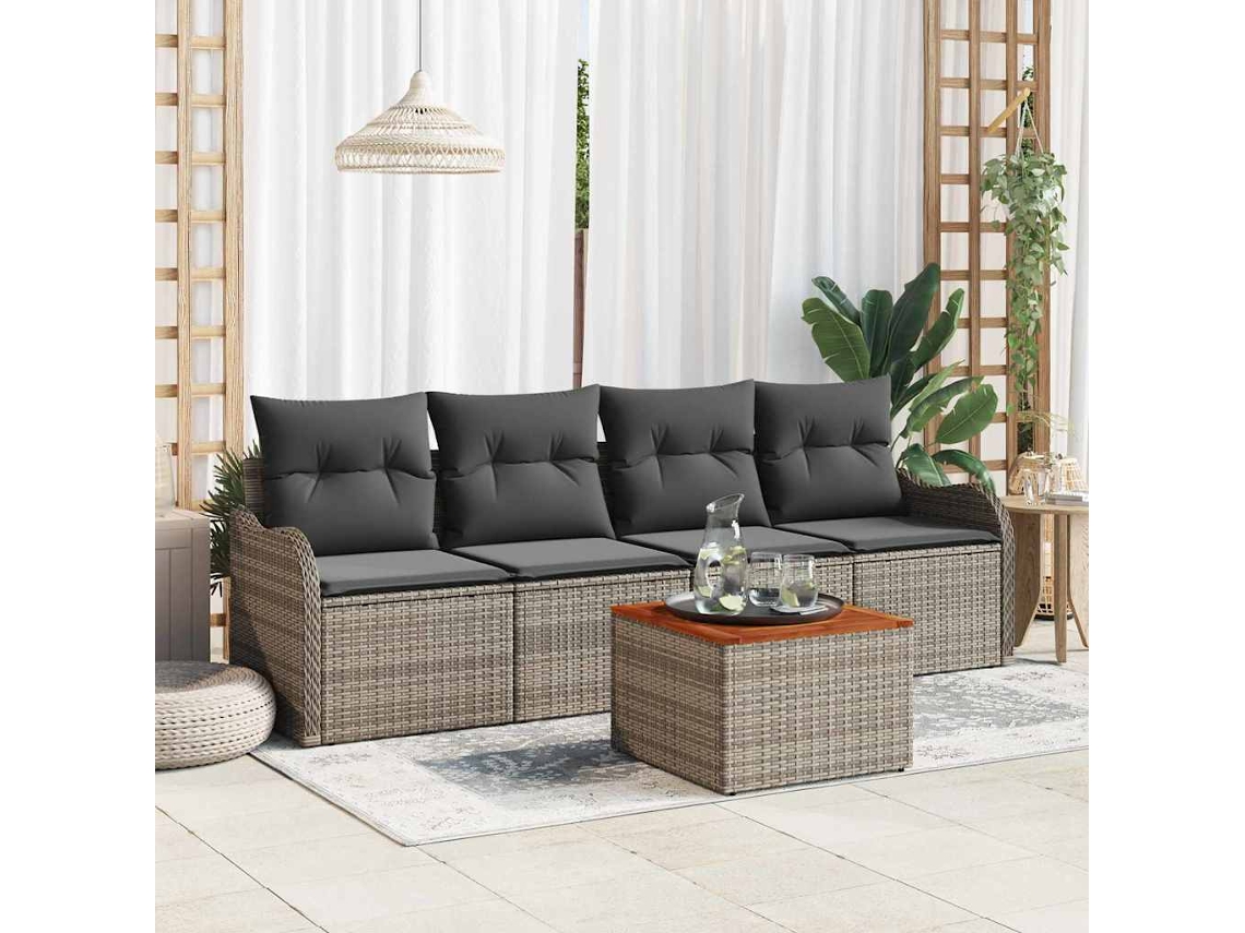 Vidaxl Conjunto De Sofá De Jardim 5 Pcs Cinzeto Vime Pe