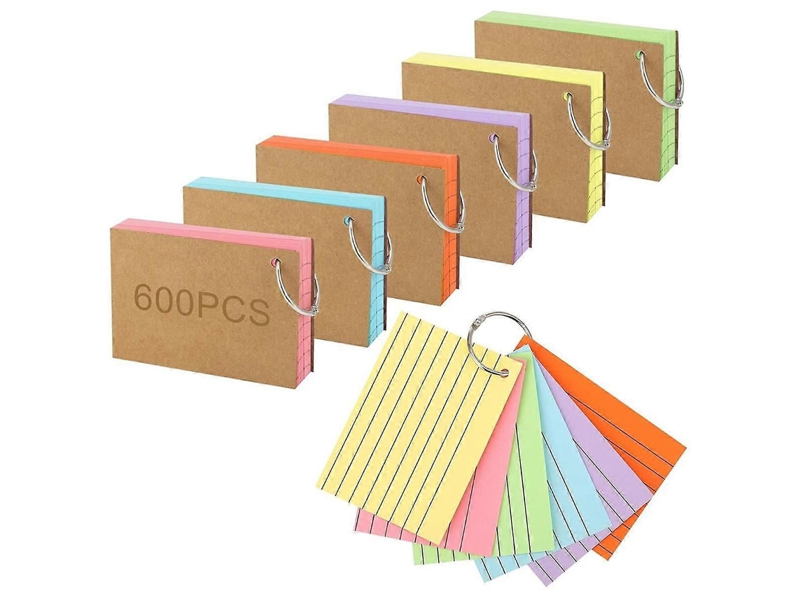 Kit Com 600 Cartões De Índice Coloridos Com Argola, 3x4 Polegadas, Para Estudos-zscy
