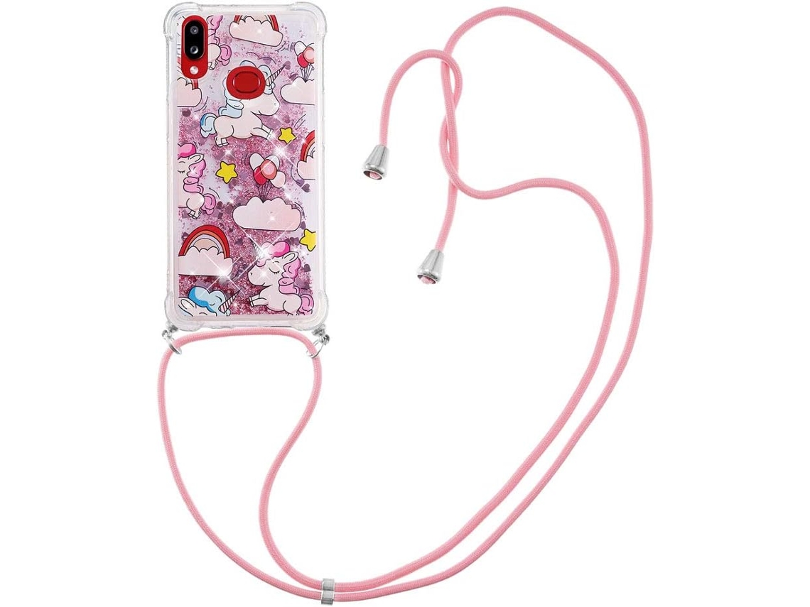 Correia Areia Unicórnio para Samsung Galaxy A10 S HONGWE. Pele Sintética Rosa