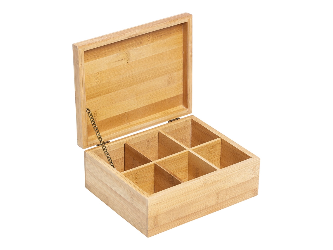 Caixa De Chá De Bambu Com 6 Compartimentos, Elegante E Prática Caixa De Bambu Para Armazenamento De Chá