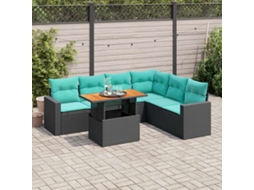 Vidaxl 7 Pcs Conjunto De Sofás P/ Jardim C/ Almofadões Vime Pe Preto