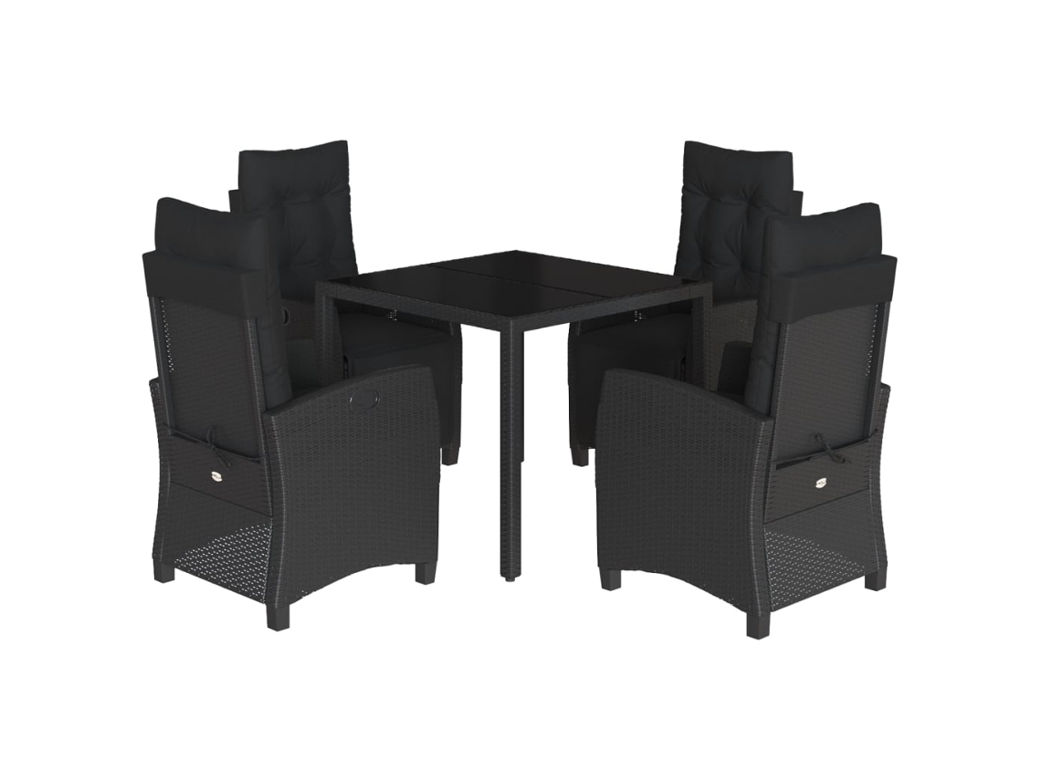Maison Exclusive - Conjunto de 5 Peças Jantar P/ Jardim C/ Almofadões Vime Pe Preto