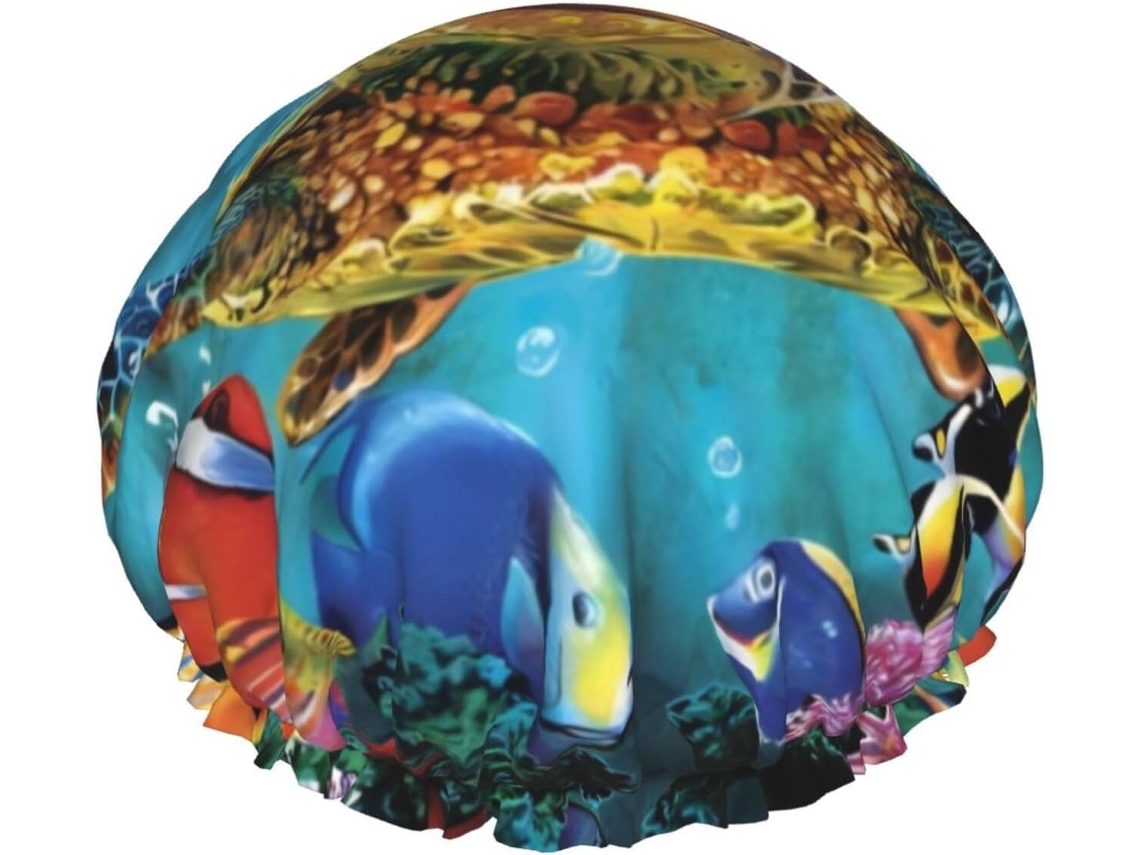 Touca De Banho Colorida Com Estampa Tartaruga Marinha – Reutilizável, Dupla Camada, Item Essencial Para Viagens, Ideal