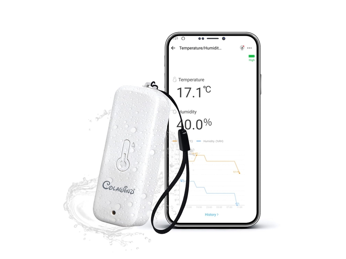 Sensor de temperatura e umidade Zigbee, termômetro/higrômetro IP65 para ambientes internos e externos, ideal para automação residencial. Requer hub. Compatível com diversas aplicações.