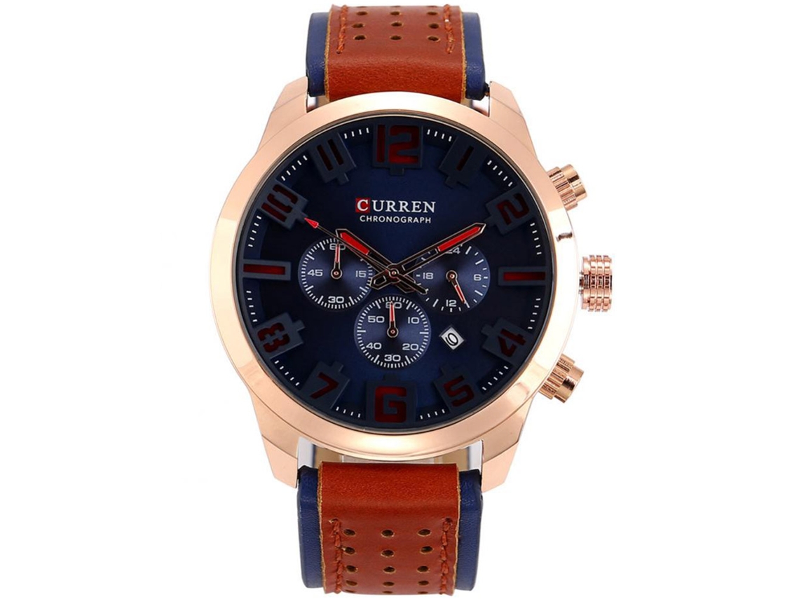 Relógio masculino Curren de quartzo com calendário, pulseira de couro PU e à prova d'água.