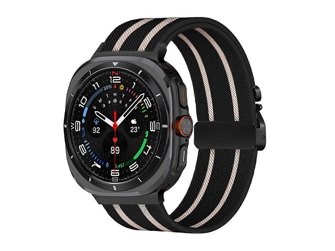Pulseira De Nylon Trançado Elástico Listrada Com Fivela De Paraquedas Para Samsung Galaxy Watch Ultra 47mm
