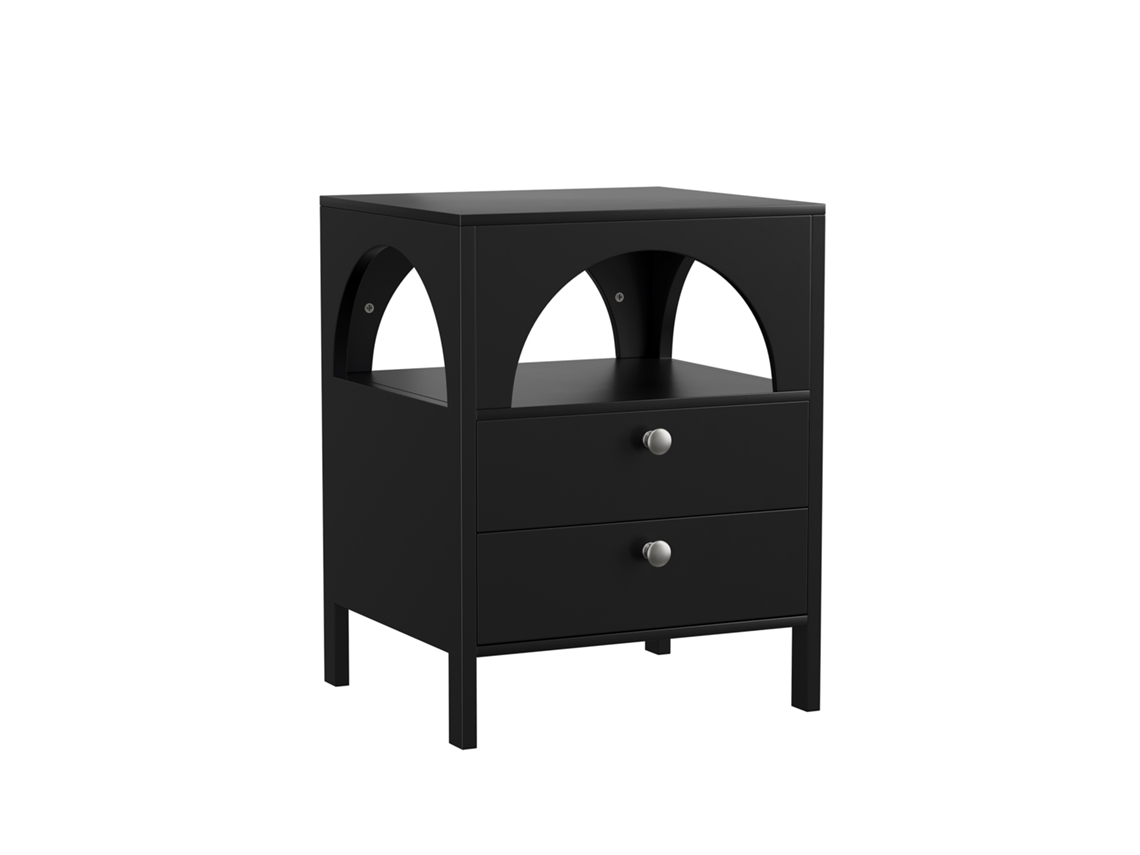 Mesa de Cabeceira Moderna com 2 Gavetas e 1 Prateleira Aberta,ideal para Sala,quarto e Corredor,preta,45 X 40 X 58 Cm ORBITRA COMMERCE