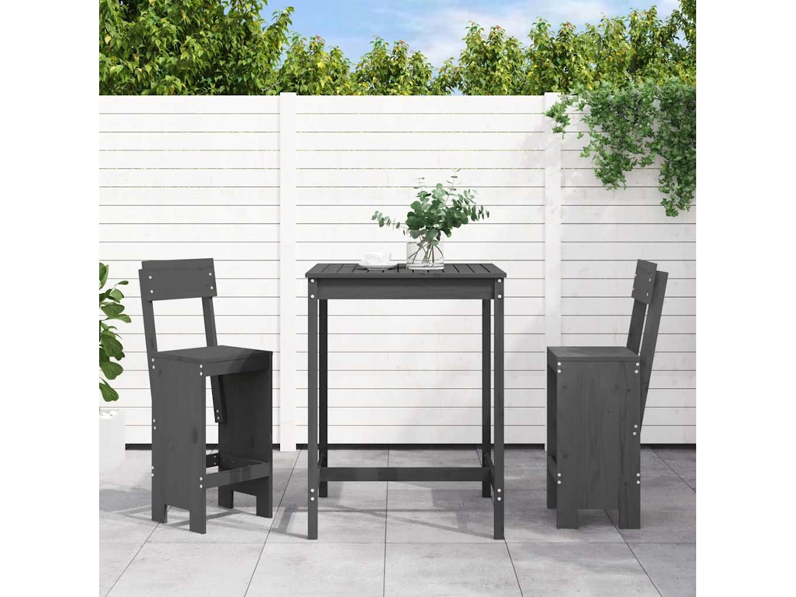 Vidaxl 3 Pcs Conjunto De Bar Para Jardim Pinho Maciço Cinzento