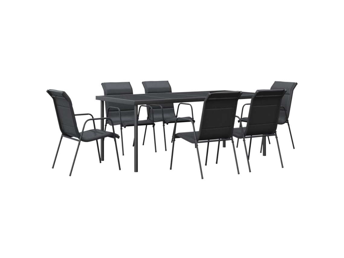 Maison Exclusive - 7 Pcs Conjunto De Jantar Para Jardim Aço E Textilene Preto