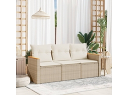 Vidaxl 3 Pcs Conjunto De Sofás P/ Jardim Com Almofadões Vime Pe Bege