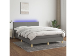 Vidaxl Cama Box Spring C/ Colchão E Led 140x200 Cm Tecido Cinza-escuro