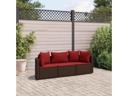 Vidaxl 3 Pcs Conjunto Sofás De Jardim Com Almofadões Vime Pe Castanho