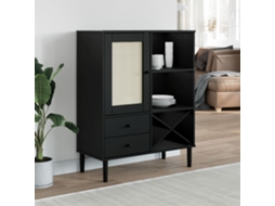 Vidaxl Móvel Alto Senja Aspeto Vime 90x40x112 Cm Pinho Maciço Preto