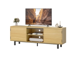 Suporte Tv Até 65 Polegadas Com 2 Portas E 2 Prateleiras, 160x35x55,5cm, Madeira Natural