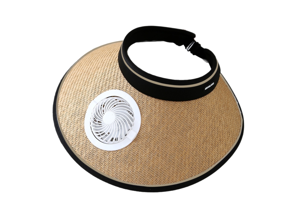 Chapéu de Proteção Solar Durável com Aba Larga, Ventilador com Carregamento Solar e Vento Forte. MDUG (cáqui)