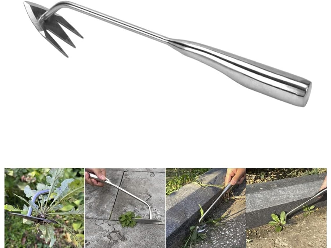 Pá manual de aço inox AQUAFORGE, com ancinho para ervas daninhas