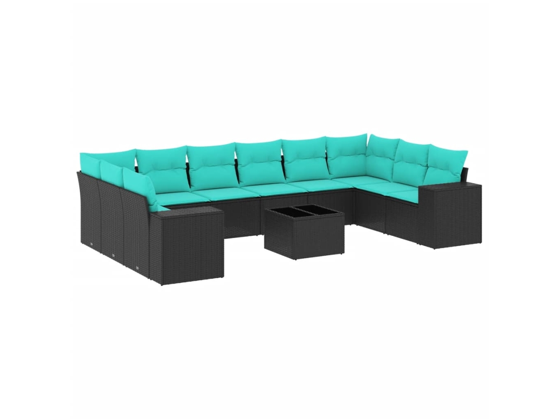 Conjunto de Sofá de Jardim, 11 Peças, Almofadas, Rattan Preto MAISON EXCLUSIVE