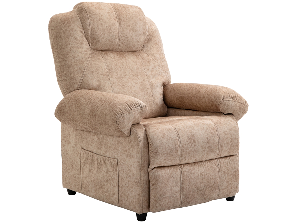 Poltrona Relax Reclinável Com Apoio Para Os Pés Retrátil Encosto Alto Bolso Lateral Acolchoado Grosso 88x91x108 Cm Bege