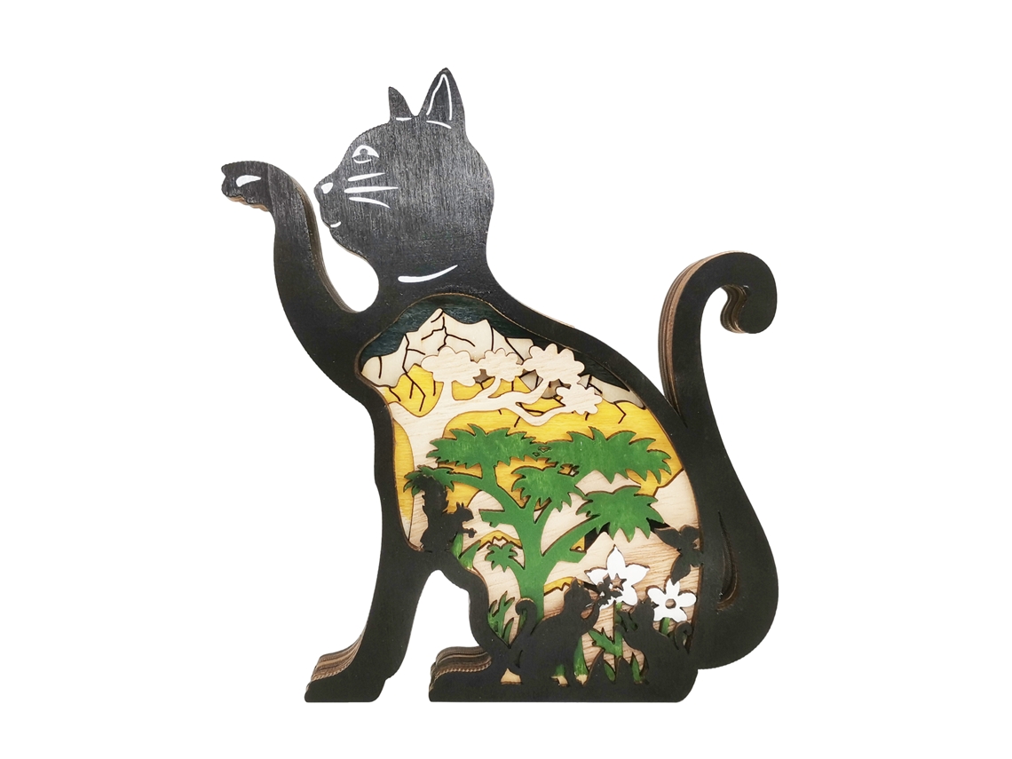 Laxiscreed Ornamento De Madeira Com Gato Para Decoração De Escritório E Mesa