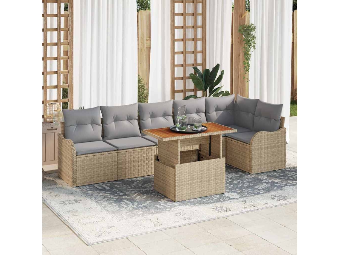 Vidaxl Conjunto De Sofá De Jardim 7 Unid. Bege Rattan Sintético